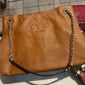 Tory Burch Brown Leather Chain Shoulder Bag